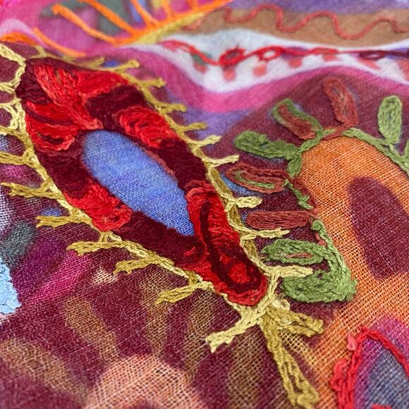 Soft Surroundings Lagenlook Paisley Wool Embroidered Kimono Artsy Boho S/M NWT - Picture 3 of 9